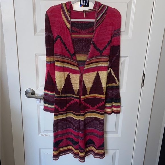 Free People 🕊️ Lima Long Knit Hooded Aztec Cardigan STUNNING 💕 - Picture 7 of 12